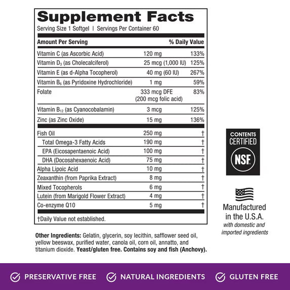 EyePromise Restore Eye Vitamin Supplement 60 Softgels with Lutein, Zeaxanthin, Omega-3, Vitamins C & D