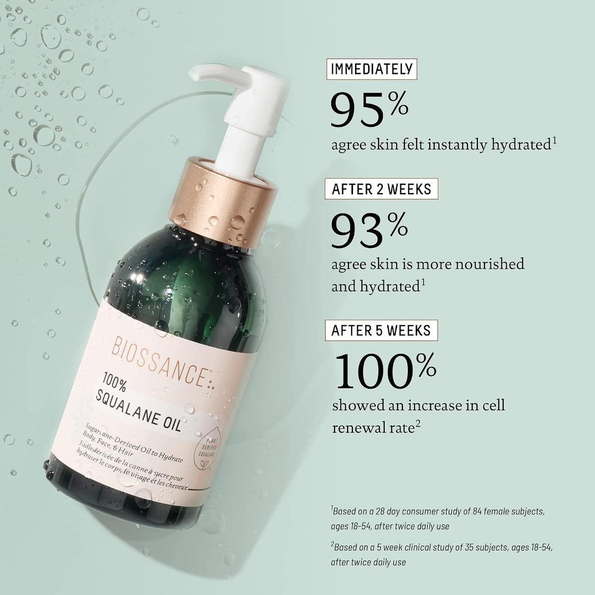Biossance 100% Squalane Oil – Vegan Face & Body Moisturizer, 3.3 oz