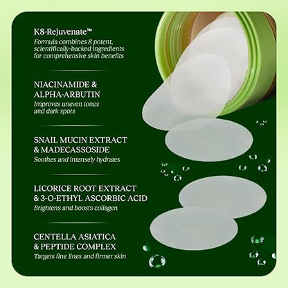 JIYU Korean Toner Pads – Snail Mucin, Niacinamide & Peptides for Dark Spots & Wrinkles (100 Ct)