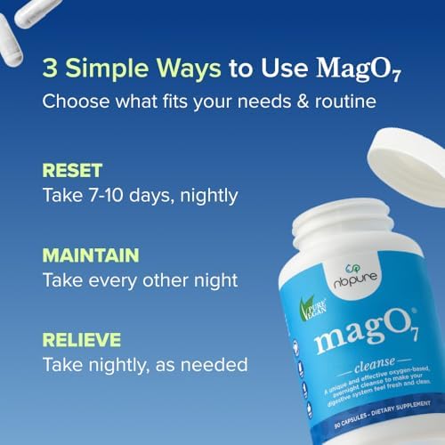NBPure MagO7 Natural Colon Cleanse & Digestive Support – Ozonated Magnesium Oxide, 90 Capsules