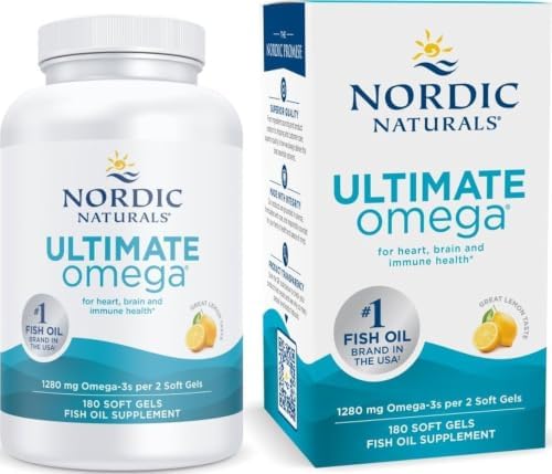 Nordic Naturals Ultimate Omega 1280mg – Fish Oil for Heart, Brain & Immune Health (180 Softgels, Lemon)
