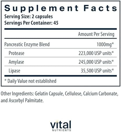 Vital Nutrients Pancreatic Enzymes 1000mg – Digestive Enzyme Supplement (90 Capsules)