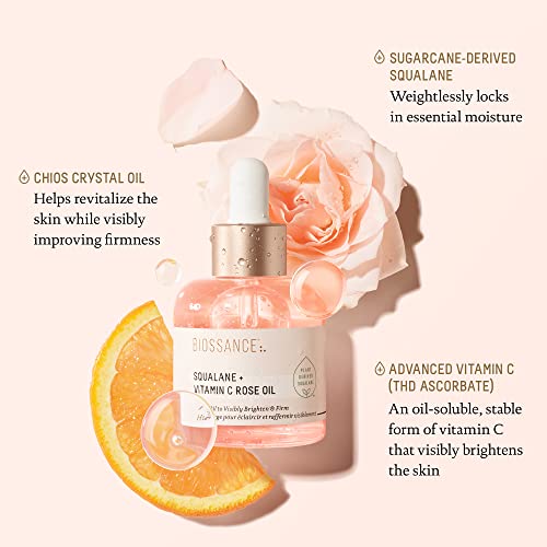 "Biossance Squalane + Vitamin C Rose Facial Oil – Brightening Serum