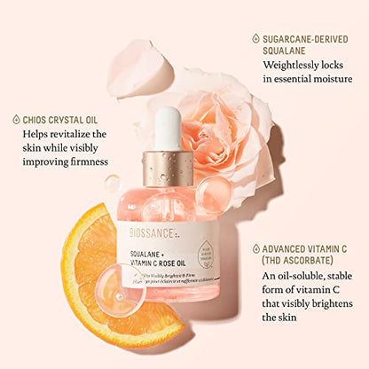 "Biossance Squalane + Vitamin C Rose Facial Oil – Brightening Serum