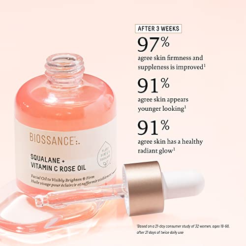 "Biossance Squalane + Vitamin C Rose Facial Oil – Brightening Serum
