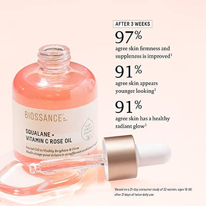 "Biossance Squalane + Vitamin C Rose Facial Oil – Brightening Serum