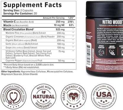 InnoSupps Nitro Wood – Nitric Oxide Booster for Men, Blood Flow & Stamina Support (60 Capsules)