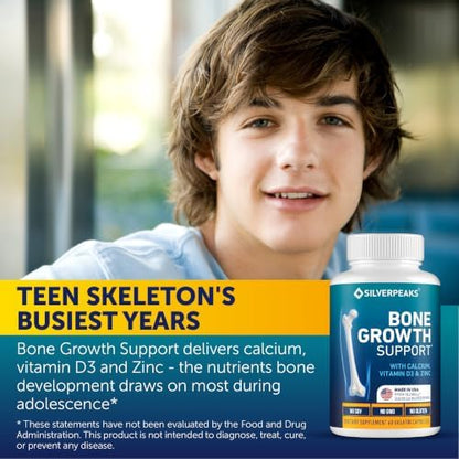 Bone & Growth Support for Kids & Teens – Calcium, Zinc & D3 Supplement (60 pcs)