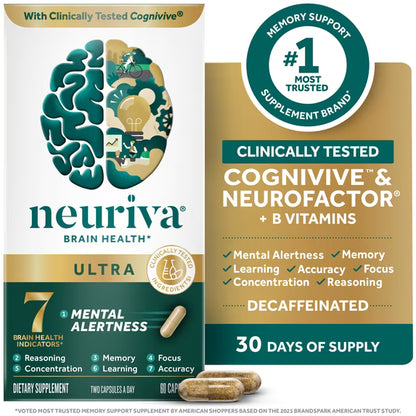 Neuriva Ultra Brain Health Supplement 60 Capsules Memory & Focus Support B Vitamins