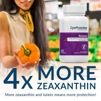 EyePromise Restore Eye Vitamin Supplement 60 Softgels with Lutein, Zeaxanthin, Omega-3, Vitamins C & D