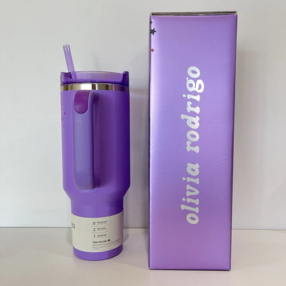 40oz Insulated Stainless Steel Tumbler with Handle & Straw – Quencher Style - Zyphoria